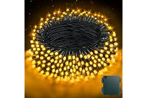 Buudala Luci Albero Di Natale a Batteria, 21M 210 LED Stringa Luci Impermeabile con Scatola Batteria Verde Scuro - 8 Modalità, Timer, Bianco Caldo per Interni/Esterni, Festa, Giardino, Natale