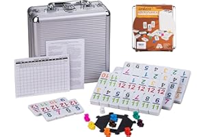 SMILEJOY Mexican Train Number Dominoes, Set of 12 Dominoes, 91 Tiles, Aluminum Cased Games, Number Dominoes, Well Painted for Kids and Adults, Mexican Train Dominoes