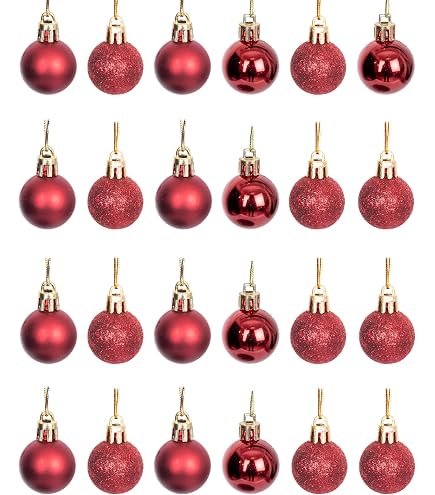 Boules De Noël Incassables - Lot De 24 Boules De 3 Cm, Colorées, Avec Ficelle - Déco Sapin Intérieur/extérieur - Vert, Rouge, Brillant - 13