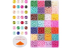 SONEER 1960 Stück Perlen zum Auffädeln, Bunte Bastelperlen für Armbänder mit Elastische Schnur, 28 Farben Kunstperle 6mm mit Loch für Halskette Ohrringe Schmuckherstellung Kleidung Handwerk Dekor