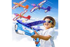 Doloowee 3 Pack Airplane Launcher Toys, 12.6 Inch LED Foam Glider Airplane Catapult, 2 Flight Modes, Outdoor Sports Flying Toys 4 5 6 7 8 9 10 11 12 Years Old Boys Girls Birthday Gifts