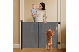 WODONDOG Retractable Stair Gate for Baby, Dog Gate extends up to 150cm, 86cm Tall, One Hand Operated Safety Baby Gate for Stairways & Hallways, Indoor & Outdoor (Black, 150CM)
