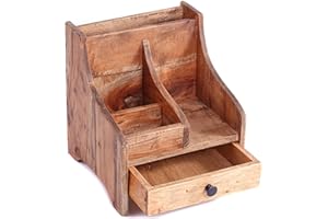 CREEDWOOD BÜRO ORGANIZER College | 30 cm, Mahagoni Holz, mit Schublade | Holz Organizer, Schreibtisch Ablage, Tisch Organizer, Natur Büroablage, Bürokiste