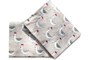 JOWOLLINA 2er-Set: Gourmet Geschirrtücher Küchentücher Handtücher Tücher 44x68 cm Halbleinen Stonewashed Bedruckt (Die Henne)