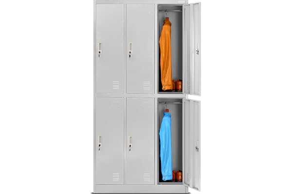 Jan Nowak Casier vestiaire 3B2A Armoire Metallique 6 Compartiments Revêtement en Poudre 185 cm x 90 cm x 45 cm (Gris)
