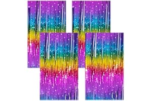 LONGHONEYSONG 4 Stück Sterne Lametta Vorhang Glitzervorhang Lametta Glitzer Vorhang Geburtstag Party Vorhang Fotovorhang Geburtstagsdeko Party Glitzer Geburtstag Deko Party Dekoration(1 m x 2 m) (Farbige-Sterne)