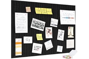 PAG-Mass Felt Bulletin Board Wall Tiles with Removable Adhesive,90×60cm Vision Board Kit for Wall Decorative,Notice Memos Pin Board for Home Office Kitchen,6 Pack-Black