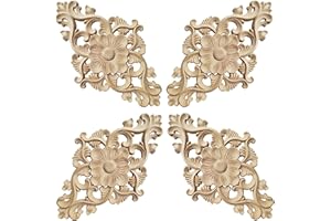 Hezhou 4 Pezzi Decorazione Applique in Legno Applique Ad Angolo Intagliato per Bricolage Porte Mobili Armadi Pareti