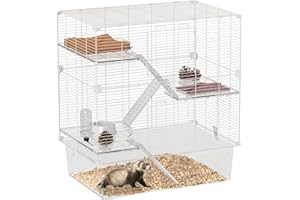 PawHut Gabbia per Roditori Multilivello con Accessori Inclusi, Gabbia per Criceti in Acciaio, PET e PS, 73x47x80 cm, Bianco