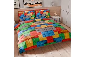 PETTI Artigiani Italiani - Set Copripiumino Una piazza e mezza 200x200 cm (1 Federa 50x80 cm Inclusa), Parure Copripiumino Morbida Microfibra con Stampa Digitale - Made in Italy - Mattoncini