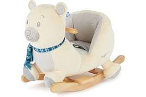 Bieco Plüsch Schaukeltier Eisbär Lars | 60 cm | Kinder Schaukelstuhl mit Sicherheitsgurt | Baby Schaukel | Schaukel Kleinkind | Schaukeltier Baby Schaukelwippe ab 9 Monate | Schaukelpferd Holz