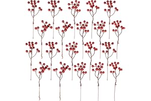 Fangoo 20 Pack 18cm Christmas Artificial Red Berries Stems for Christmas Tree Holly Berries Burgundy Red Berries Picks Berry Branches Xmas Wreath Crafts Wedding Winter Home Decoration