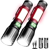 REHKITTZ Taschenlampe 3in1(mit Violettem, Weißem und Rotem Seitenlicht) 2000 Lumen Hell Led Aufladbar Extrem Langer Standby-Z