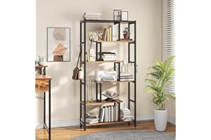 YITAHOME Libreria, Scaffale alta a 6 Ripiani con 4 Ganci, Grande Scaffale da Pavimento, Libreria Industriale con Struttura in Acciaio, per Soggiorno, Camera da Letto, Ufficio, Marrone Vintage