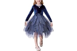 Arshiner Ragazze Abito Tulle Nappe Bambini Manica Lunga Abiti Elegante Velluto Bow Tie A-Line Partito Autunno Inverno Moda Abito per Ragazze 2-7 Anni