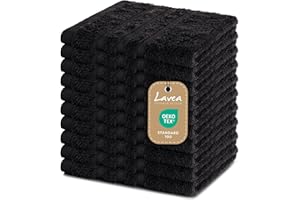 Lavea® 10 Lavette Bagno 30x30 cm in Spugna di Cotone 100% Morbidi e Assorbenti, per Casa Hotel Spa – Ideali anche come Asciugamani Bagno Viso e Bidet – Nero