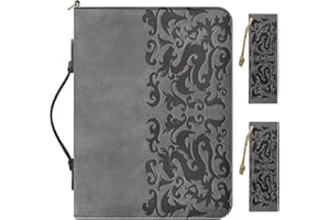 Buxolandt PU Leather Bible Covers for Men, Comes with 2 Leather Bookmarks, Red Bible Case with Handle Built-in Pocket Pen Slots, Classical Pattern Print Red Small Bible Covers for Men, Waterproof