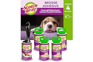 Scotch-Brite Rouleau super adhésive pour poils animaux, 48 feuilles + 4 recharges de brosse extra adhésive