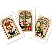Kit Broderie Point De Croix Noel VERVACO Kit Point Croix Lutin Noël - 3 Cartes Voeux Broderie 10.5x15cm - Loisir Créatif DIY Kit Fete Des Meres