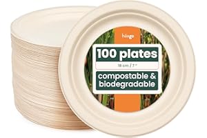 HAAGO Biodegradowalne jednorazowe talerze z trzciny cukrowej - na imprezy, wesela, grille, kompostowalne i ekologiczne talerze deserowe (100, 18 cm / 7")