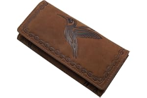 myledershop Gran Cuero de búfalo señora Cartera con picaflor-Motivo con Bloqueo RFID y NFC (Coñac)