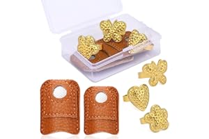 DEUDY 5 Pièces Protège Doigt pour Coudre, Protection des Doigts en Métal, Dé à Coudre en Cuir, Dé à Coudre en Cuir Dé à Coudre à la Main, Protege Doigts Dé à Coudre pour Couture Broderie Travail