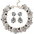 Kakonia Bib Statement Necklace for Women Chunky Choker Necklace and Earrings Set Rhinestone Vintage Fashion Necklace Costume Jewelry
