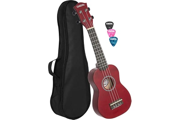 CASCHA Soprano Ukulele Rouge, petite guitare Hawaii pour enfants et adultes avec sac, 3 plectres et cordes Ukulele Aquila