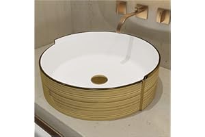 MEJE 42,5 x 42 x 13 cm Luxury Gold Stripe, Lavabo Art, Fregadero de vaso, Lavabo sobre encimera de cerámica (incluye desagüe automático)