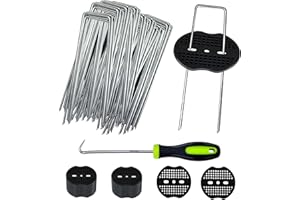 Hmfmdy 50 Pcs Weed Control Membrane Pegs + 50 Pcs Buffer Washer, Metal Garden Peg Set, 6"/150mm Weed Mat Pegs, Garden Landscape Staples for Fixed Fences, Lawns, Tarpaulins Hose and Weed Barriers