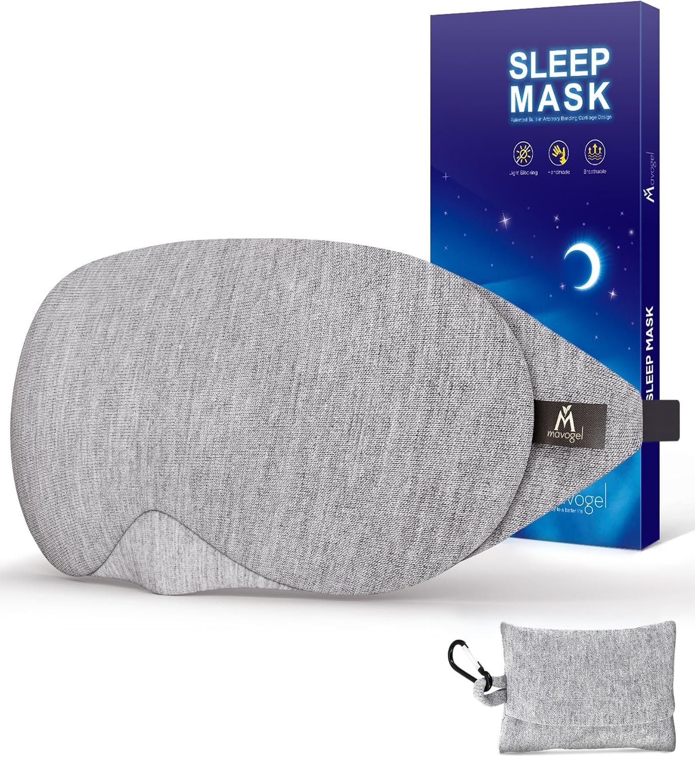 Mavogel Cotton Sleep Eye Mask - Updated Design Light Blocking with Adjustable Nose Bridge, Soft and Comfortable Night Eye Mask for Men Women, Eye Blinder for Shift Work, Includes Travel Pouch, Grey