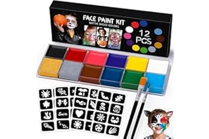 SYNERIX Kinderschminken Halloween Schminke Set - 12 Farben Face Paint Make Up Kinder Mädchen, Ölige Bodypainting Farben Hohe Farbwiedergabe für Theaterschminke Bemalen Schminke Karneval Party Makeup