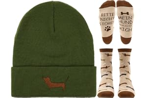 Tantanbear Dackel Geschenke, Dackel Deko Set mit Socken Strickmützen, Lustige Mützen und Dachshund Socken Geschenk für Hundebesitzer Männer
