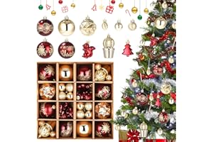 Birshe Palline di Natale,42 Pezzi Decorazioni di Natale in Plastica Set di Palline di Natale Decorazioni per L'Albero di Natale Decorazioni Albero di Natale,Rosso,Oro Adatto per Riunioni Natalizie