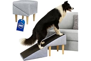 OUTENTIN Siège & Escalier pour Chien Antidérapant 2 en 1 – Rampe et Marches pour Chiens & Chats Âgés – Marche ou Fauteuil – Mobilier Pliable et Esthétique pour Intérieur - 36 cm de Hauteur, Gris Clair