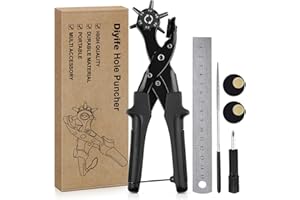 Diyife Szczypce do Otworów, [Pełny Zestaw] Profesjonalny Dziurkacz do Paska z Cyferblatem Wielkości Otworów, Prętem Szlifierskim, do Pasków, Rzemiosła Artystycznego, Kartek, Gumy, itd. Czarny