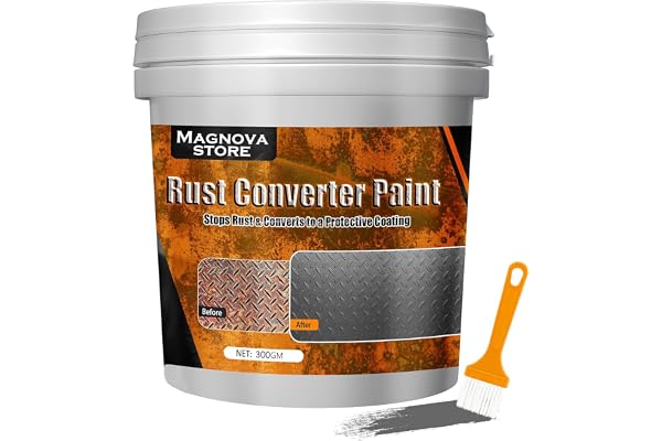 Magnova 300gm Rust Converter Paint & Metal Primer, Water-Based Metallic Paint with Brush, Rust Remover Agent, Corrosion Protection, Long-Lasting Anti-Rust Coating for Interior and Outdoor Use (300 GM)