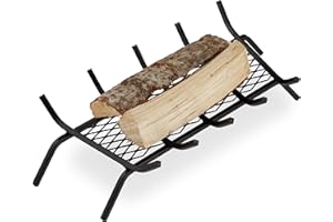 Relaxdays Parrilla para Chimenea, Rectangular, Acero, Resistente, Cesta con pies, 17x69x34 cm, Negro, 17 x 69 x 34 cm