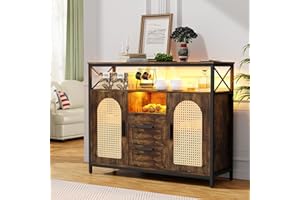 Lvifur Mobile Cucina Dispensa Con Ricarica Wireless, Armadio Portaoggetti Con RGB a 20 Colori, Credenza Dimmerabile Con Sensore Corporeo, Cassettiera Con Porte USB Type-C Marrone