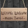 RED OCEAN Wizards Welcome Muggles Tolerated Gift Hanging Plaque Magic Home Sign