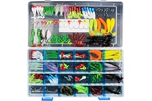 RoseFlower Kit Esche da Pesca - Set Completo di Attrezzatura da Pesca con Esche Artificiali in Plastica Morbida e Cucchiaini, Attrezzatura da Pesca in Acqua Dolce per Persici, Trote e Salmoni