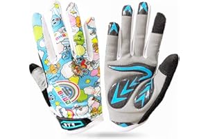 FINGER TEN Guantes de ciclismo para niños, ciclismo, junior, running, moto, dedo completo, par de valor, guante de bicicleta, escalada, senderismo, monopatín gel, resistente a la abrasión, antideparante, mitones talla pequeño, verde, azul, naranja al aire libre