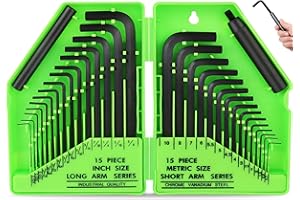 通用 SWANLAKE Hex Key Allen Wrench Set: 32PCS Hex Key Set with Torque Handle, Standard SAE(0.028"-3/8") & Metric(0.7mm-10mm) in Storage Case, Heat Treated Chrome Vanadium Steel