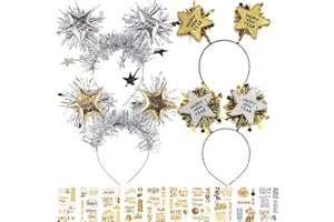 Auzlya Silvester Haarreif,4 Stück 2026 Happy New Year Haarreife,Neujahr Party Stirnband,Frohes neues Jahr Temporäre Tattoos,Foto Requisiten Silvester,silvester Deko 2026