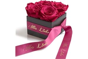 ‎ROSEMARIE SCHULZ HEIDELBERG Alles Liebe Rosen Geschenk Mutter - Rosenbox 8,5x8,5cm 4 echte Rosen haltbar 3 Jahre - Geschenkidee zum Muttertag (Alles Liebe, Pink)