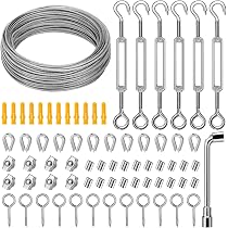1/8 Zoll Drahtseil-Set – 200 Fuß Vinylbeschichtetes Edelstahlseil 7x7, Inkl. Kauschen, Hülsen, Spannschlösser, Haken & Zubehör, Für Garten & Outdoor