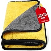 WONKEY - Ultra Kalın Mikrofiber Oto Araba Yıkama Kurulama Havlusu 70x50 cm, B&uuml;y&uuml;k Boy &Ccedil;ift Katlı Ara&ccedil; Kurutma Bezi
