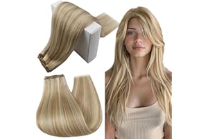 RUNATURE Human Hair Weft Extensions Blonde Highlight Ash Blonde Sew in Weft Hair Extensions Real Human Hair Blonde Weave Hair Weft Extensions 12 Inch 70 Gram