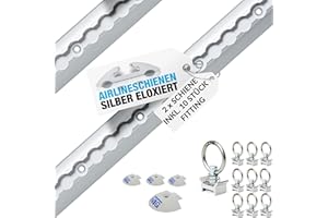 NTG Riel de anclaje de aluminio de 2 x 2 m, forma semirredonda, con perforaciones y juego básico de accesorios