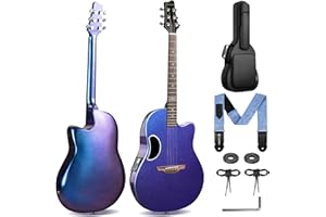 CAHAYA Chitarra Elettro-Acustica 41 Pollici: Fibra di Carbonio con Finitura Sfuma Blu-Viola Elegante, Tavola in Abete, Pickup Piezo Integrato, Perfetta per Viaggio e Palco (CCF0396P)
